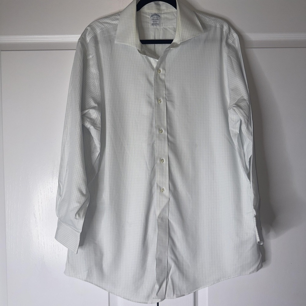 Brooks Brothers Shirt Mens 16.5 White Check Regent Non Iron Dress Long Sleeve